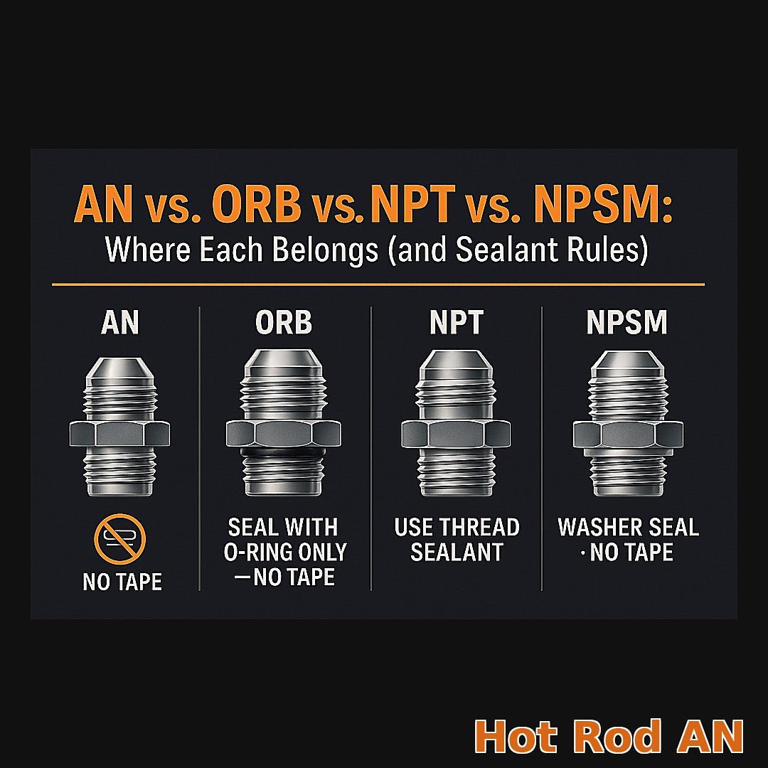 AN vs ORB vs NPT vs NPSM: The No-Leak Guide – Hot Rod AN LLC