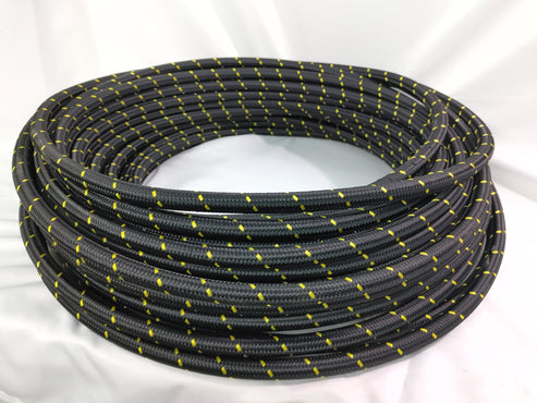 PTFE lined Black Nylon with Yellow Check braided hose - AN6, AN8, AN10