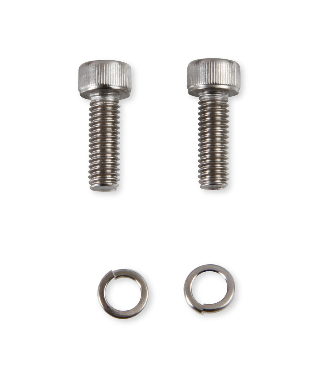 Two screws and two washers on a white background