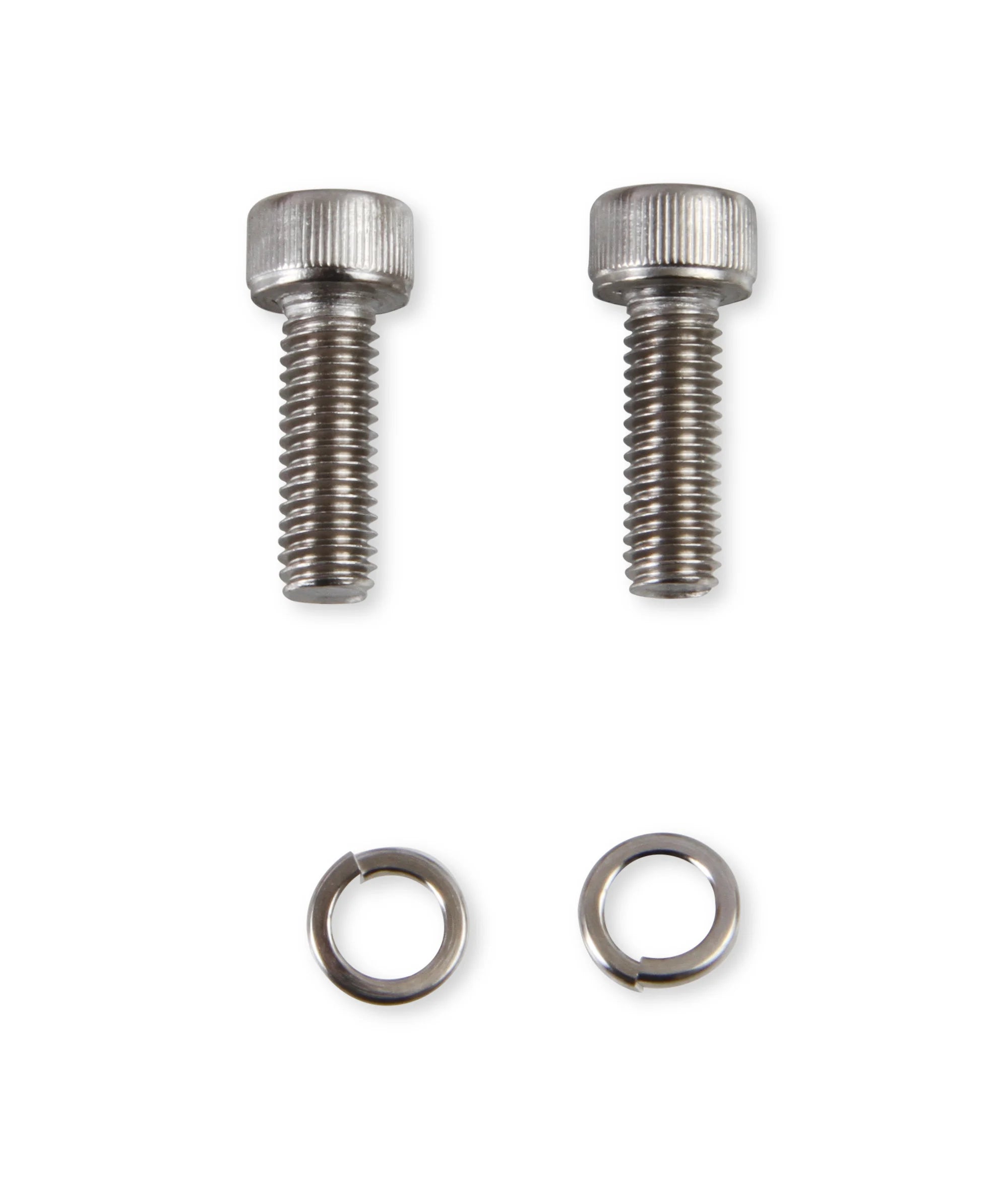 Two screws and two washers on a white background