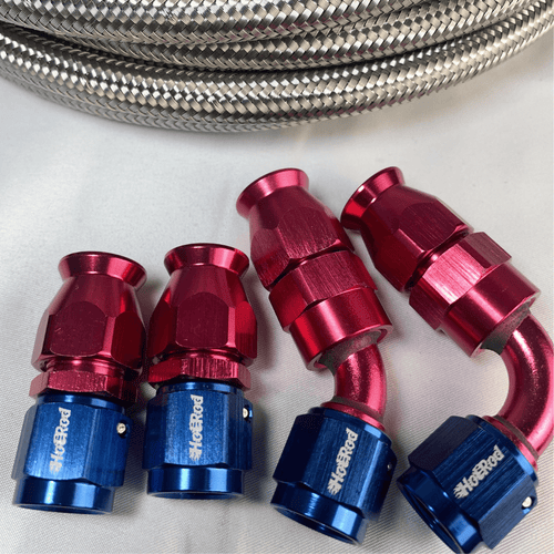 10 ft stainless PTFE hose with 2 straight, 1×45°, 1×90° AN-6/8/10 hose ends