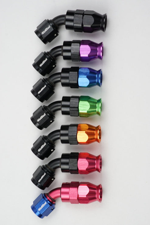 AN  PTFE Reusable 45 degree swivel hose end - AN6, AN8, AN10
